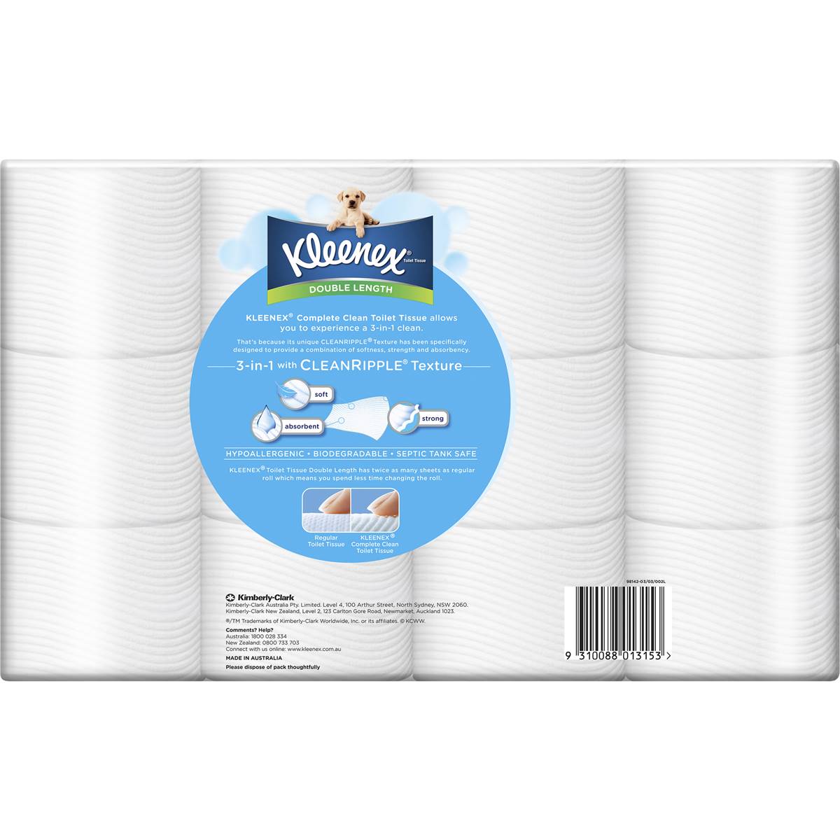 Kleenex Complete Clean Double Length Toilet Paper 12 Pack