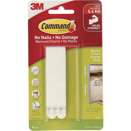 3m Command Narrow Picture Hanging Strips 4 Pack