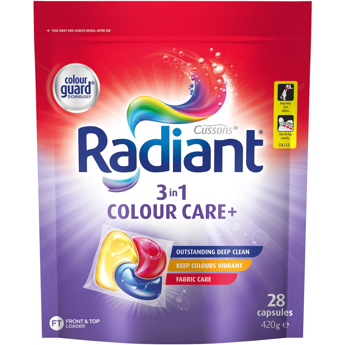 Radiant Colour Care+ Liquid Laundry Capsules Detergent Washing 28 Pack