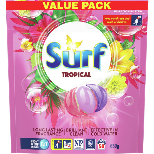 Surf Laundry Detergent Capsules Tropical 50 Washes 650g