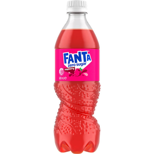 Fanta Raspberry Zero Sugar Soft Drink Bottles 600ml