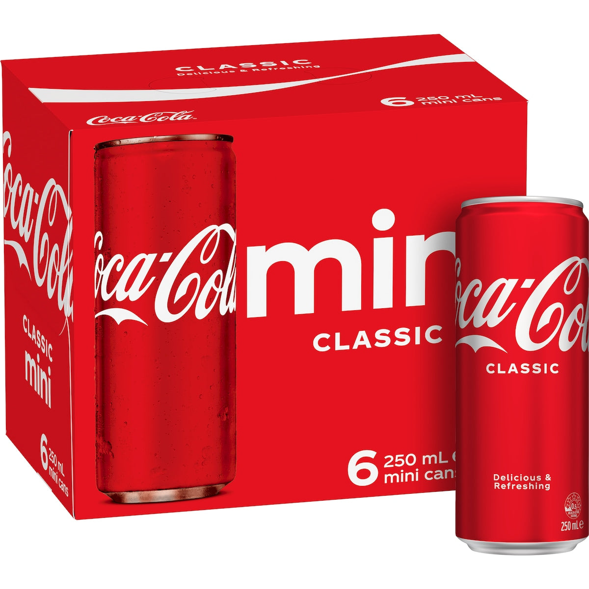 Coca - Cola Classic Soft Drink Mini Cans 250ml X 6 Pack