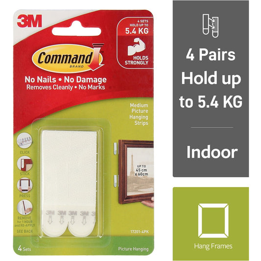 3m Command Picture Hanging Strips Medium White 4 Pairs