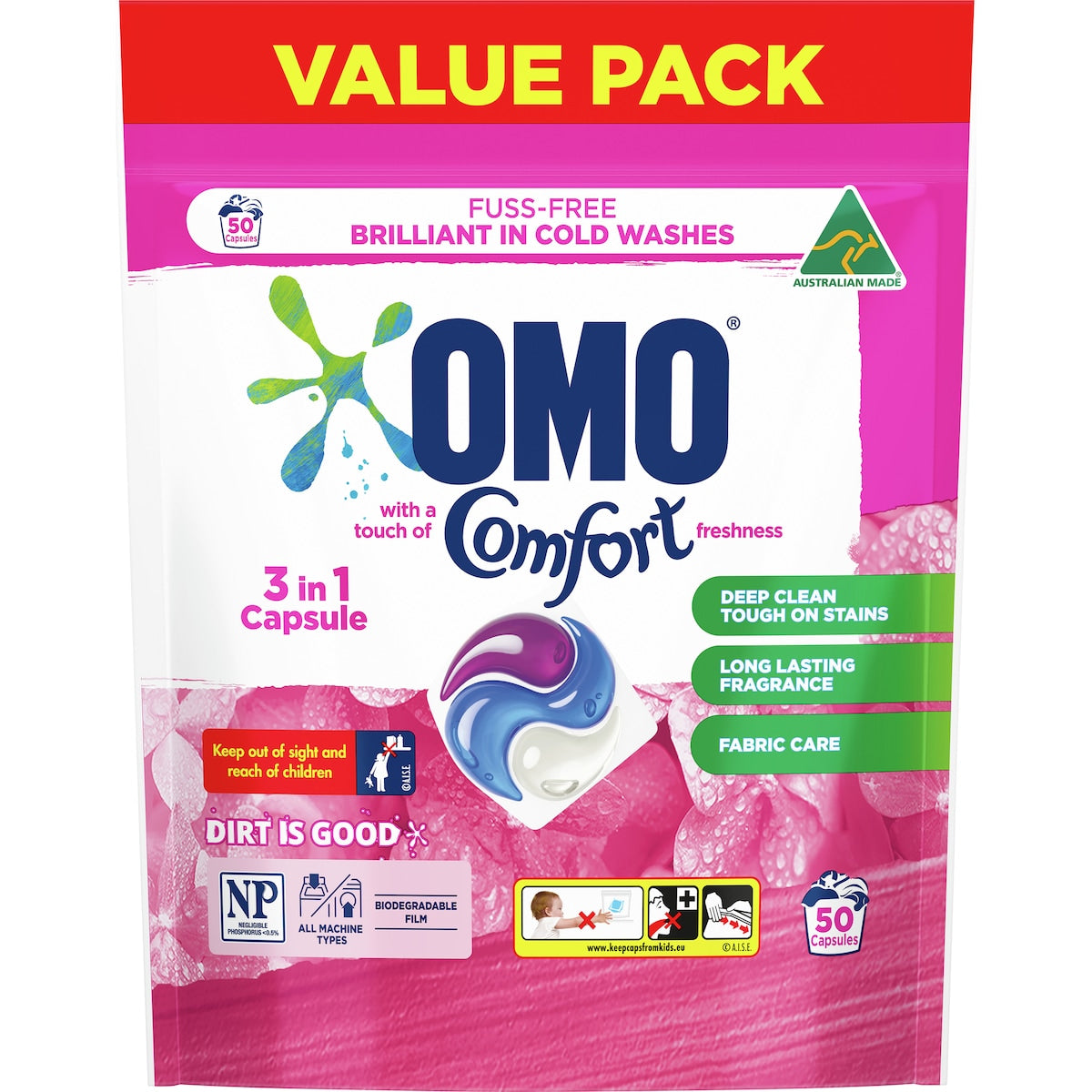 Omo With A Touch Of Comfort Laundry Capsules 3 In 1 50 Pack