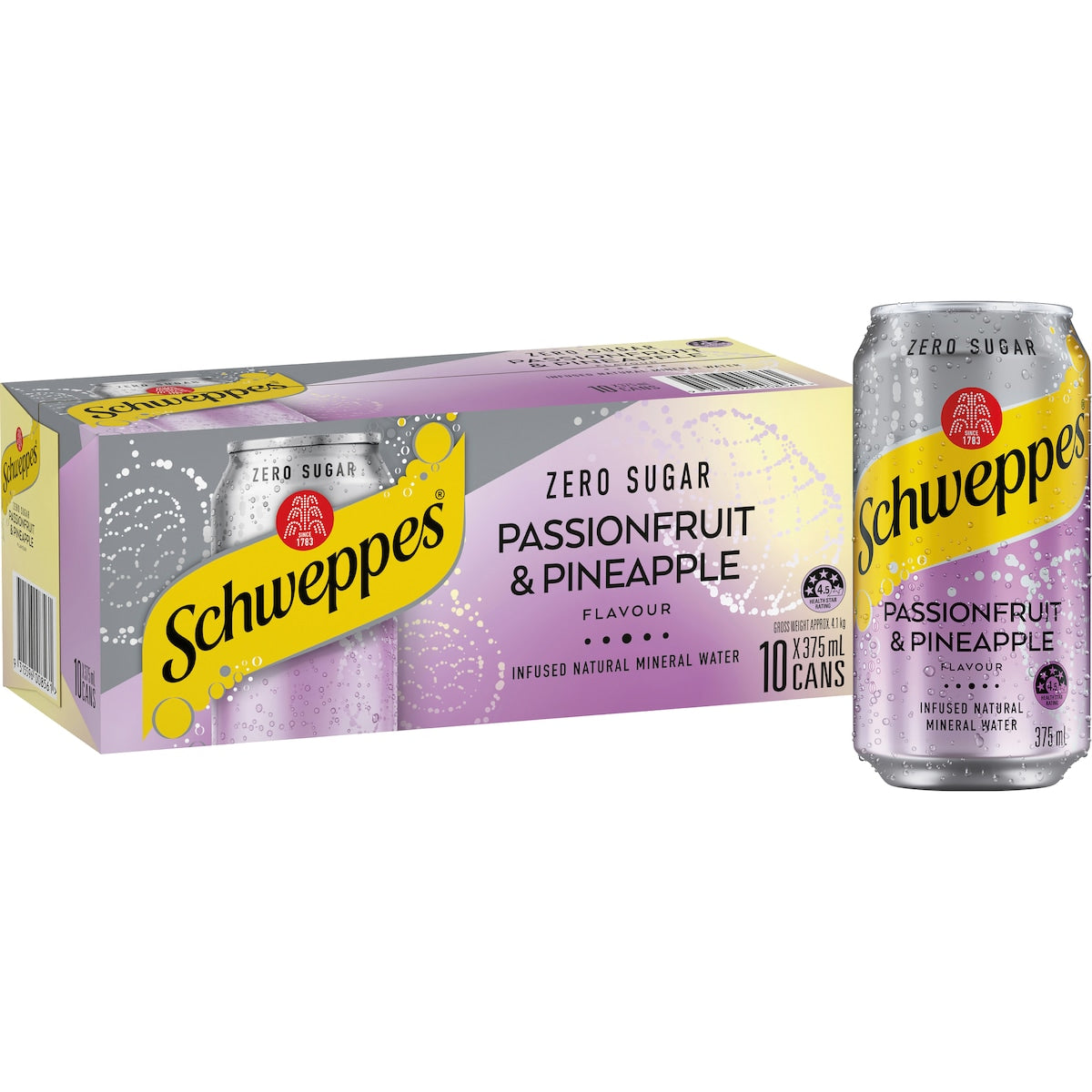 Schweppes Zero Sugar Passionfruit Pineapple Infused Water Cans 375ml x 10 Pack