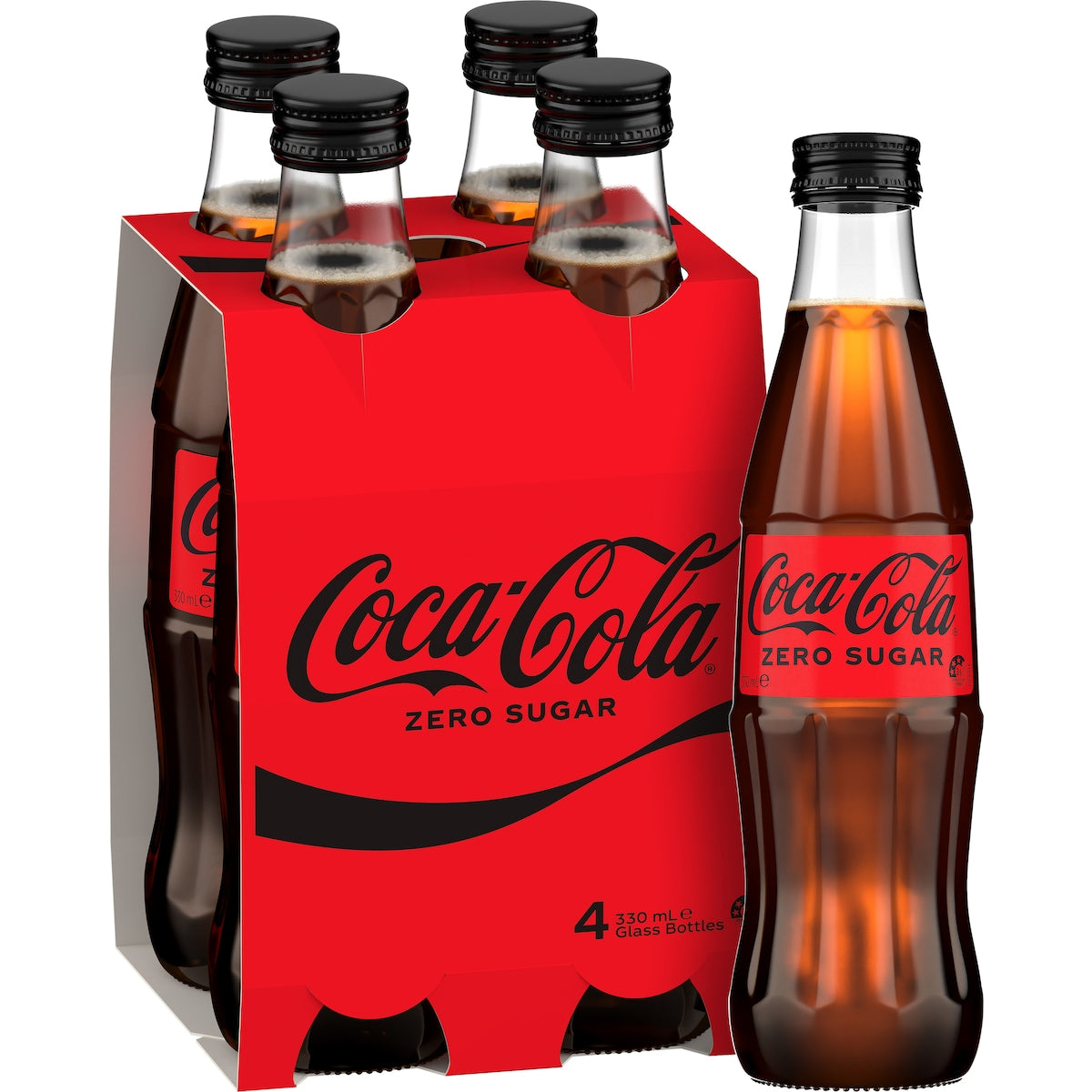 Coca - Cola Zero Sugar Glass Bottle 330ml X 4 Pack