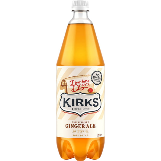 Kirks Dry Drinking Ginger Ale Soft Drink Bottle 1.25l