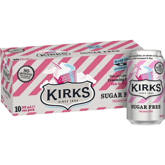 Kirks Creaming Soda Sugar Free Soda Soft Drink Multipack Cans 375ml X10 Pack