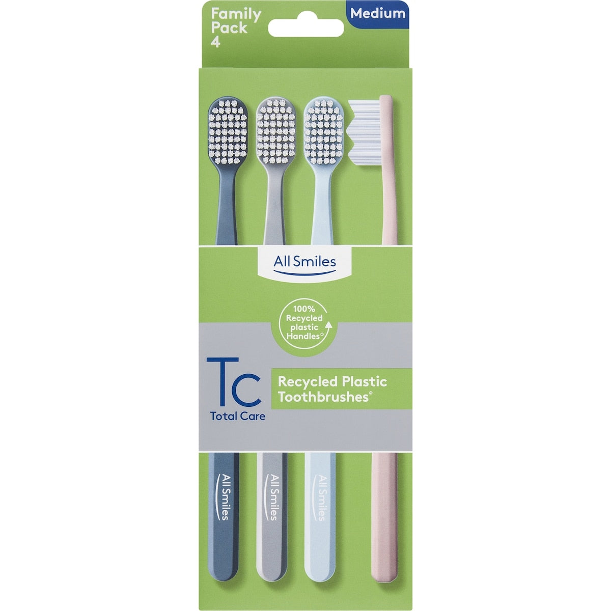 All Smiles Recycled Plastic Toothbrushes Medium 4 Pack