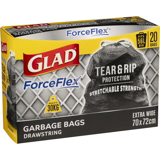 Glad Garbage Bags Tuff Stuff Drawstring 56l 20 Pack