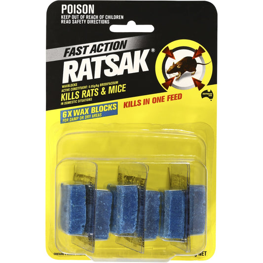 Ratsak Baits Fast Action Wax Blocks 6 Pack