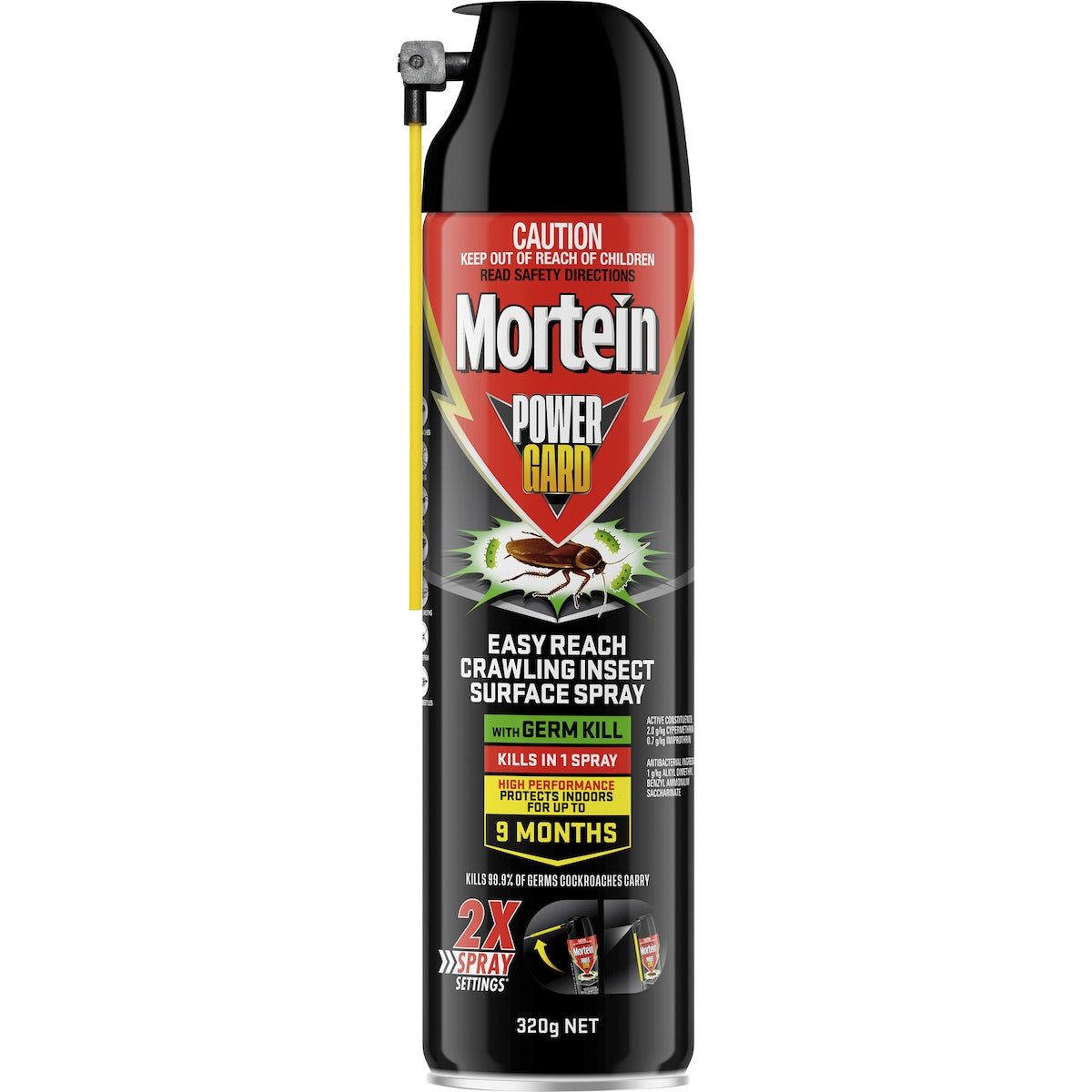 Mortein Powergard Crawling Insect Spray Easy Reach w/ Germ Kill 320g