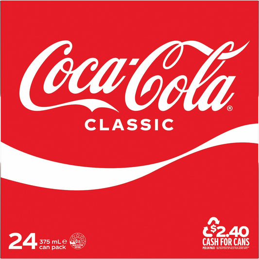 Coca - Cola Classic Soft Drink Multipack Cans 375ml X 24 Pack