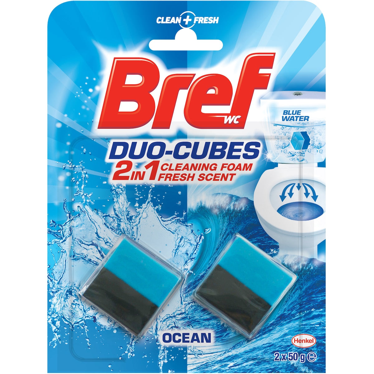 Bref Duo Cubes Blue Water Ocean Toilet Cleaner In Tank Block 50g X 2 Pack