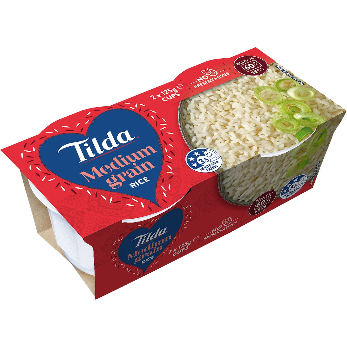 Tilda Microwave Medium Grain Rice Cups 125g X 2 Pack