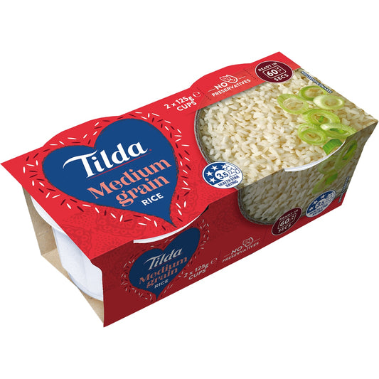 Tilda Microwave Medium Grain Rice Cups 125g X 2 Pack