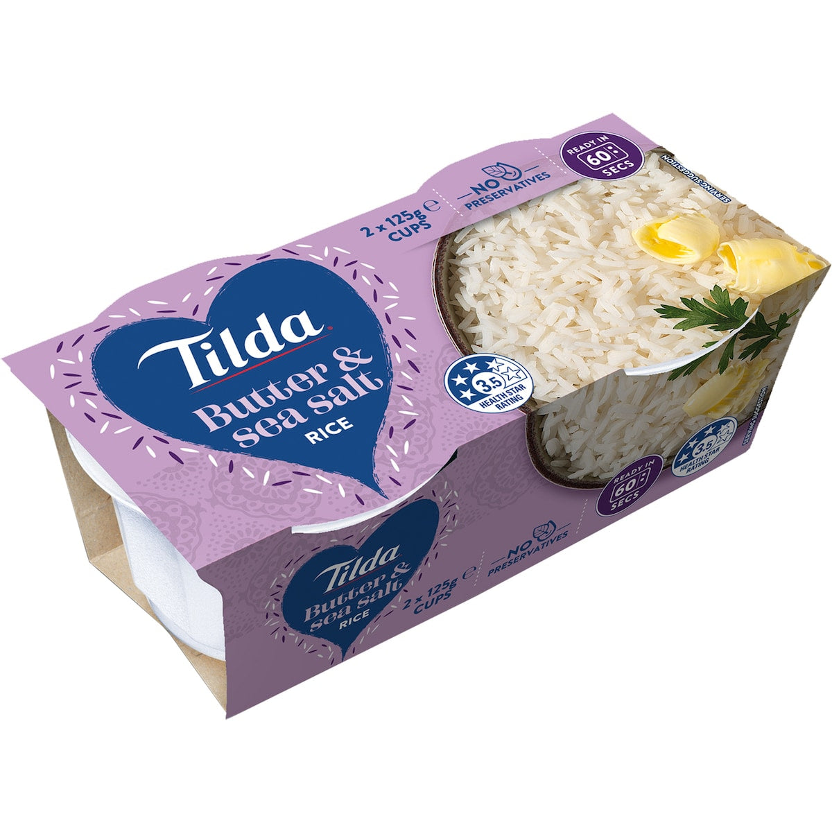 Tilda Microwave Butter & Sea Salt Rice Cups 125g X 2 Pack