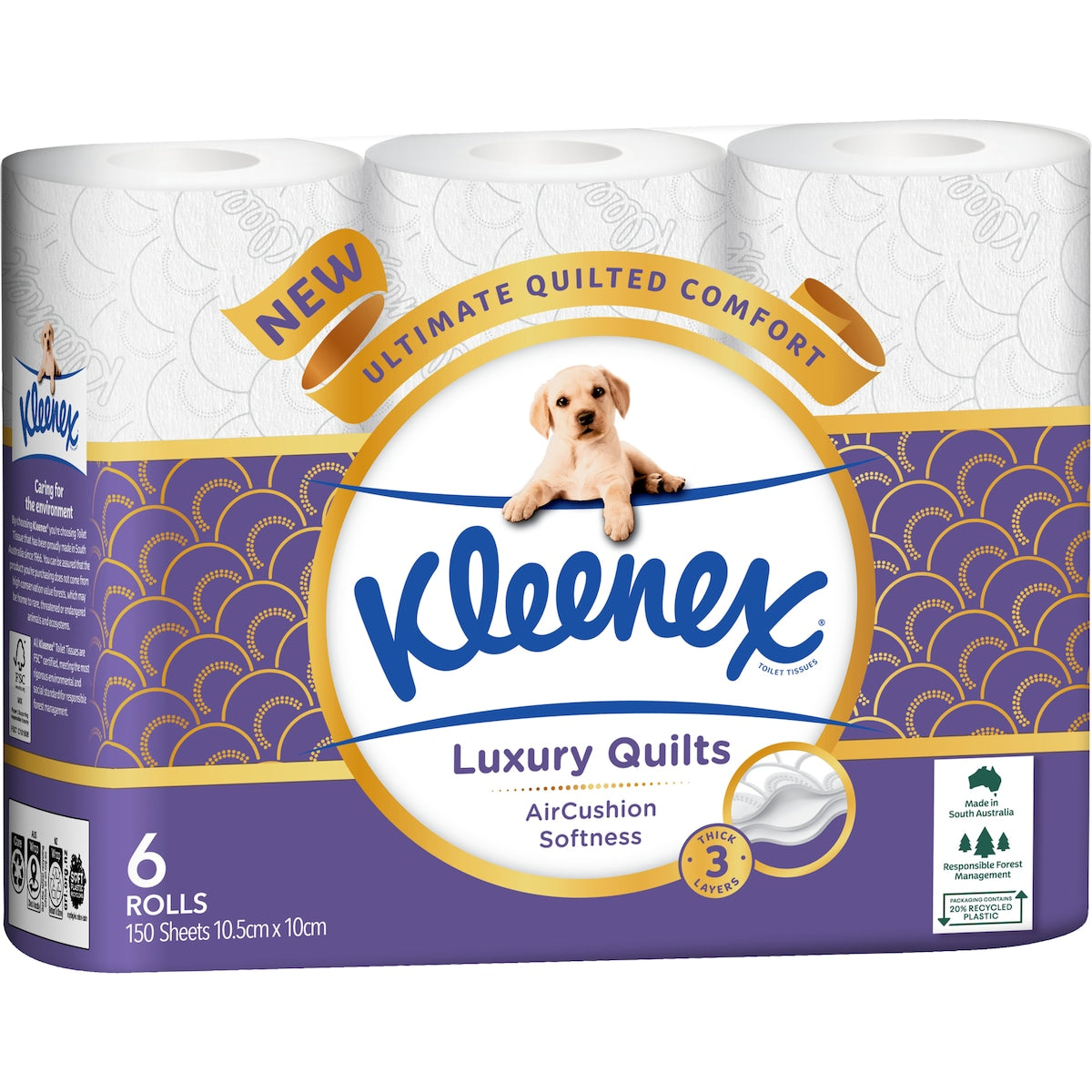 Kleenex Luxury Quilts Toilet Tissue 3 Ply White 150 Sheets 6 Pack