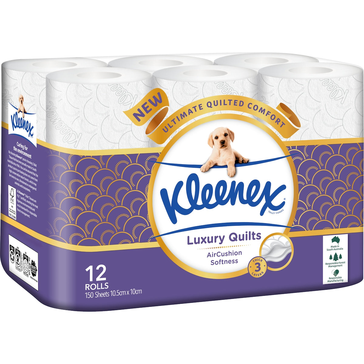 Kleenex Luxury Quilts Toilet Tissue 3 Ply White 150 Sheets 12 Pack