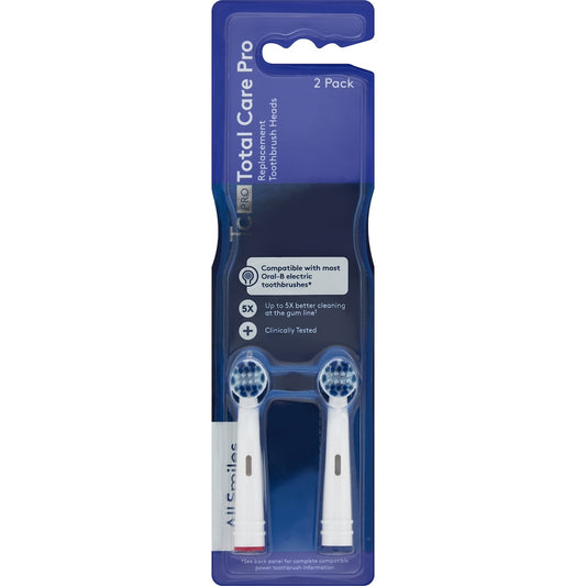 All Smiles Total Care Pro Electric Toothbrush Replacement Heads 2 Pack