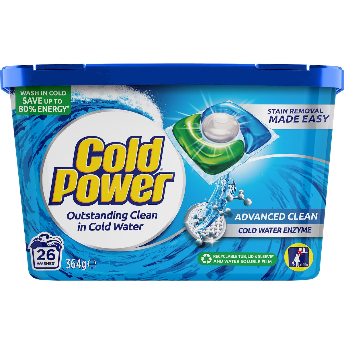 Cold Power Advanced Clean Laundry Capsules Washing Detergent 26 Pack