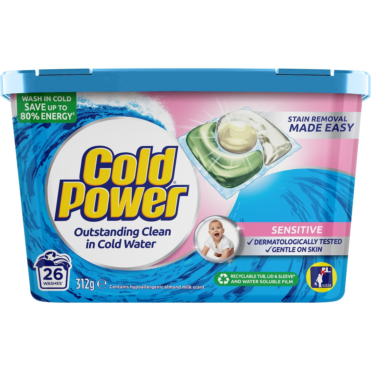 Cold Power Sensitive Laundry Capsules Washing Detergent 26 Pack