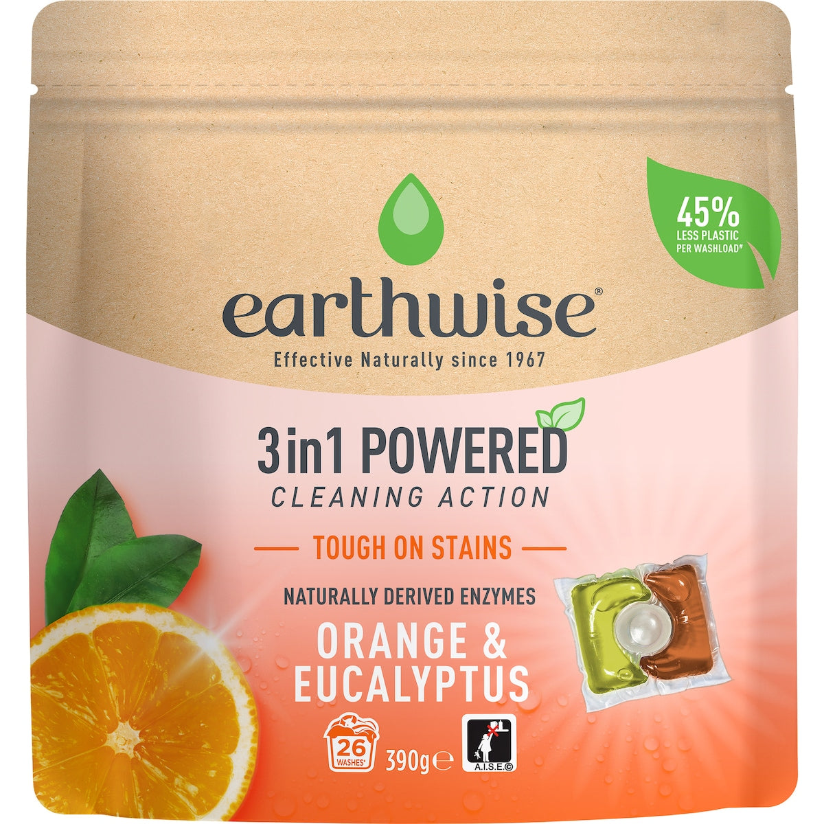 Earthwise Orange & Eucalyptus Laundry Capsules Washing Detergent 26 Pack