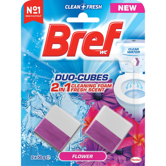 Bref Duo Cubes Clear Water Flower Toilet Cleaner In Tank Block 50g X 2 Pack