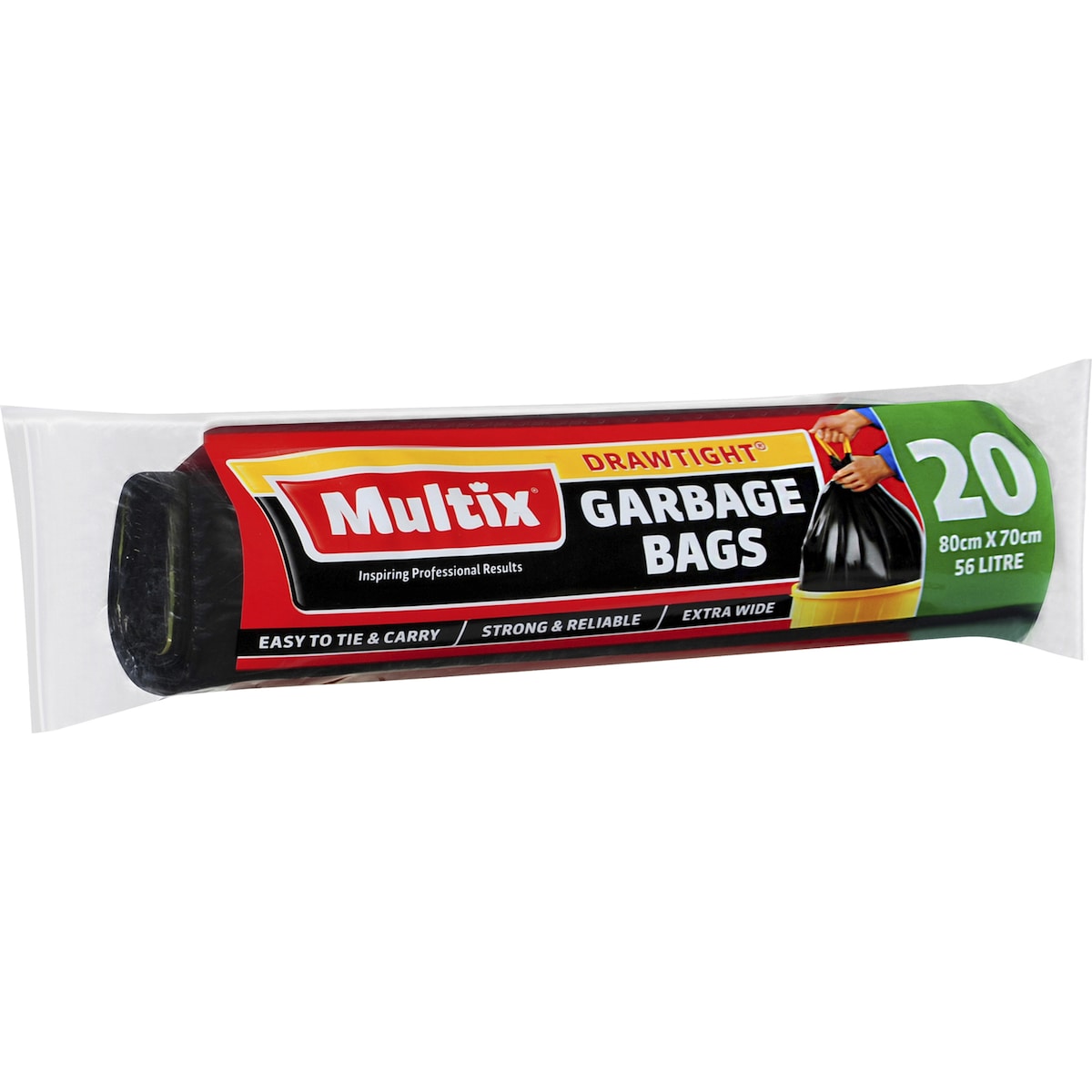 Multix Drawtight Roll Garbage Bags 56l 20 Pack