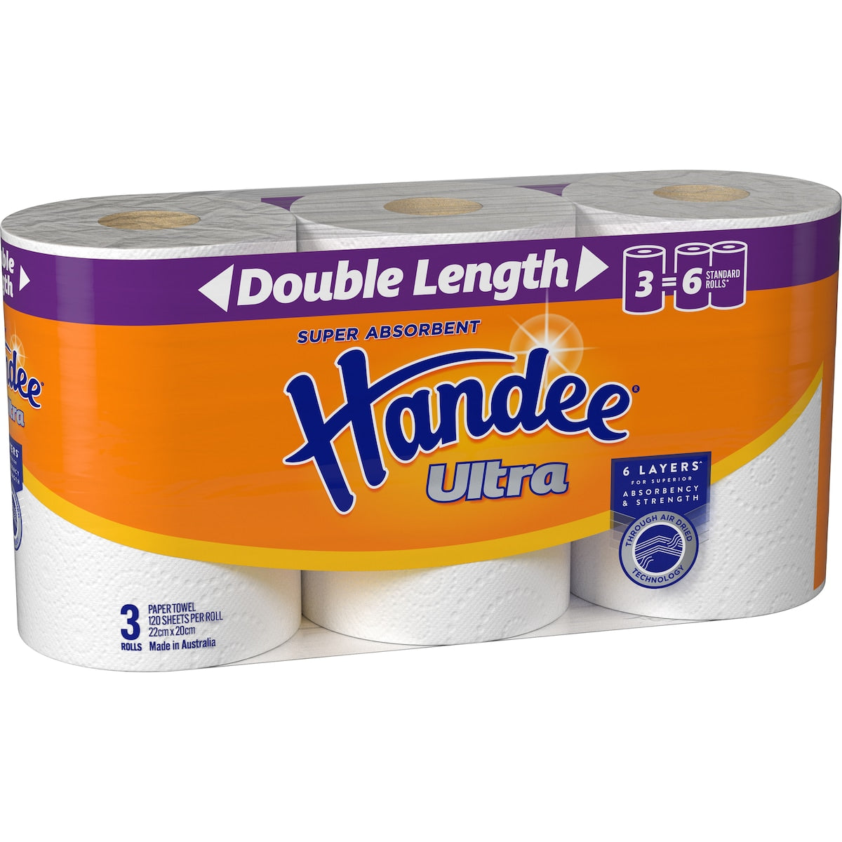 Handee Ultra Double Length Paper Towel White 360 Sheets 3 Pack