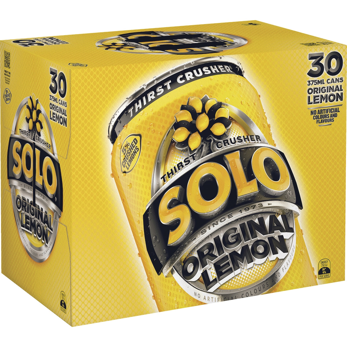 Solo Thirst Crusher Original Lemon Soft Drink Cans Multipack 375ml x 30 Pack