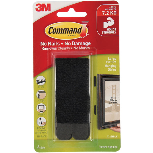 3m Command Picture Hanging Strips Large Black Each