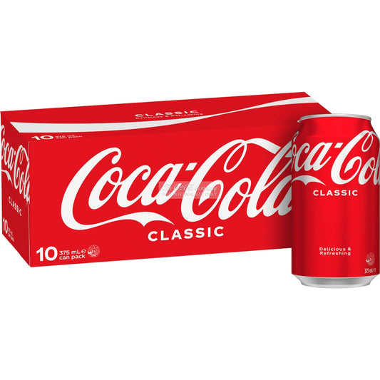 Coca - Cola Classic Soft Drink Multipack Cans 375ml X 10 Pack