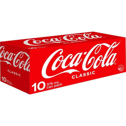 Coca - Cola Classic Soft Drink Multipack Cans 375ml X 10 Pack