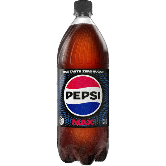 Pepsi Max No Sugar Cola Soft Drink Bottle 1.25l