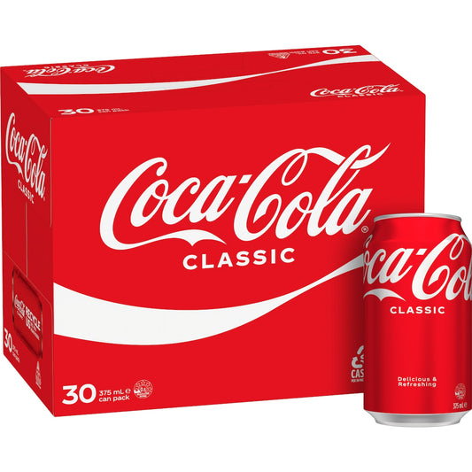 Coca - Cola Classic Soft Drink Multipack Cans 375ml X 30 Pack