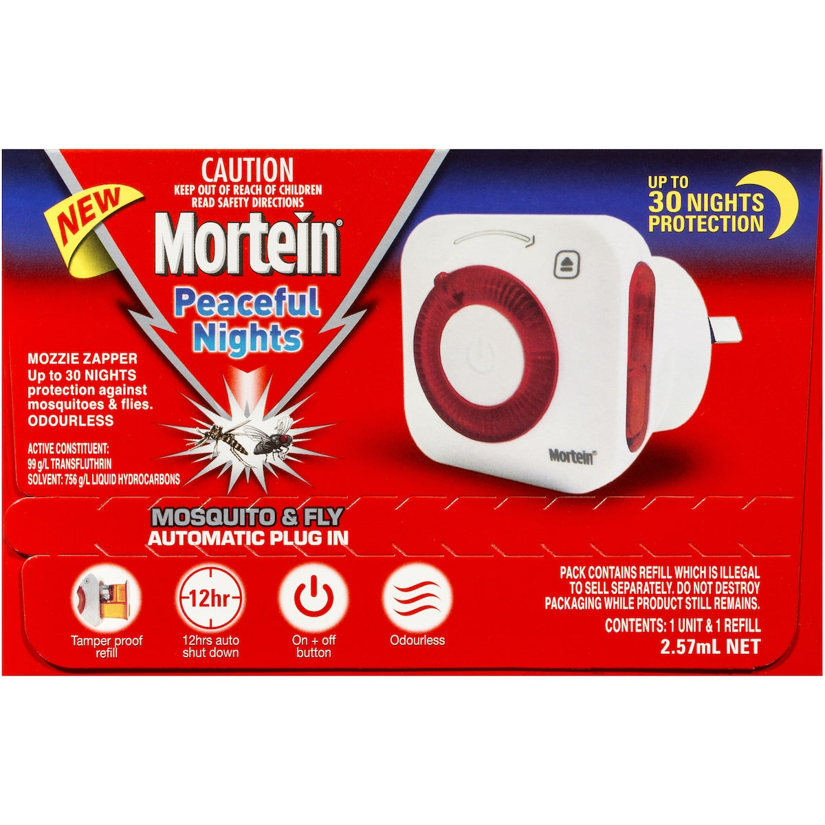 Mortein Peaceful Nights Automatic Plug In Fly & Mosquito Repellent 2.57ml