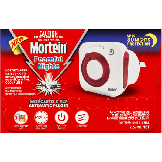 Mortein Peaceful Nights Automatic Plug In Fly & Mosquito Repellent 2.57ml