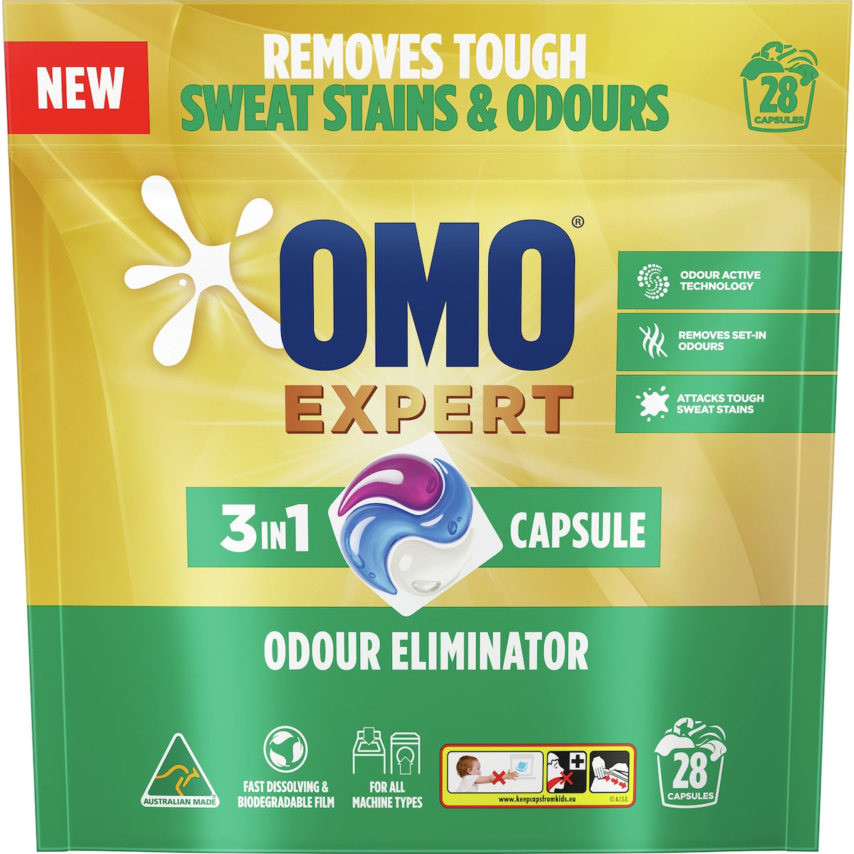 Omo Expert 3 In 1 Odour Eliminator Laundry Detergent Capsules 28 Pack