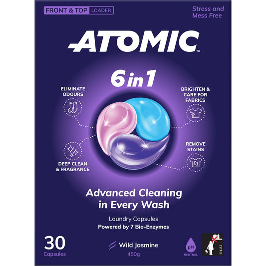 Atomic 6 In 1 Laundry Capsules Wild Jasmine 30 Pack