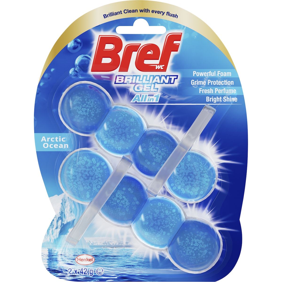 Bref Brilliant Gel Arctic Ocean Toilet Cleaner Block 42g X 2 Pack