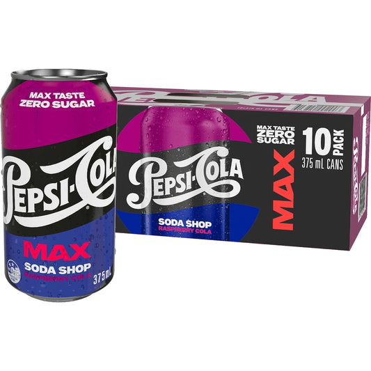 Pepsi Max Soda Shop Raspberry Cans 375ml X 10 Pack