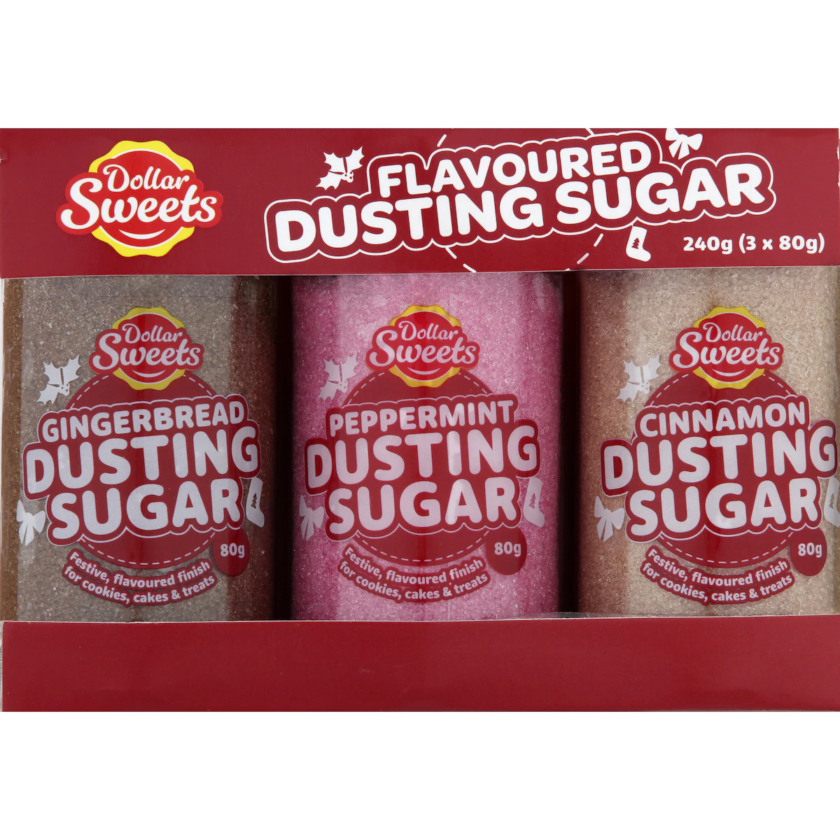 Dollar Sweets Christmas Flavoured Dusting Sugar 80g x 3 pack