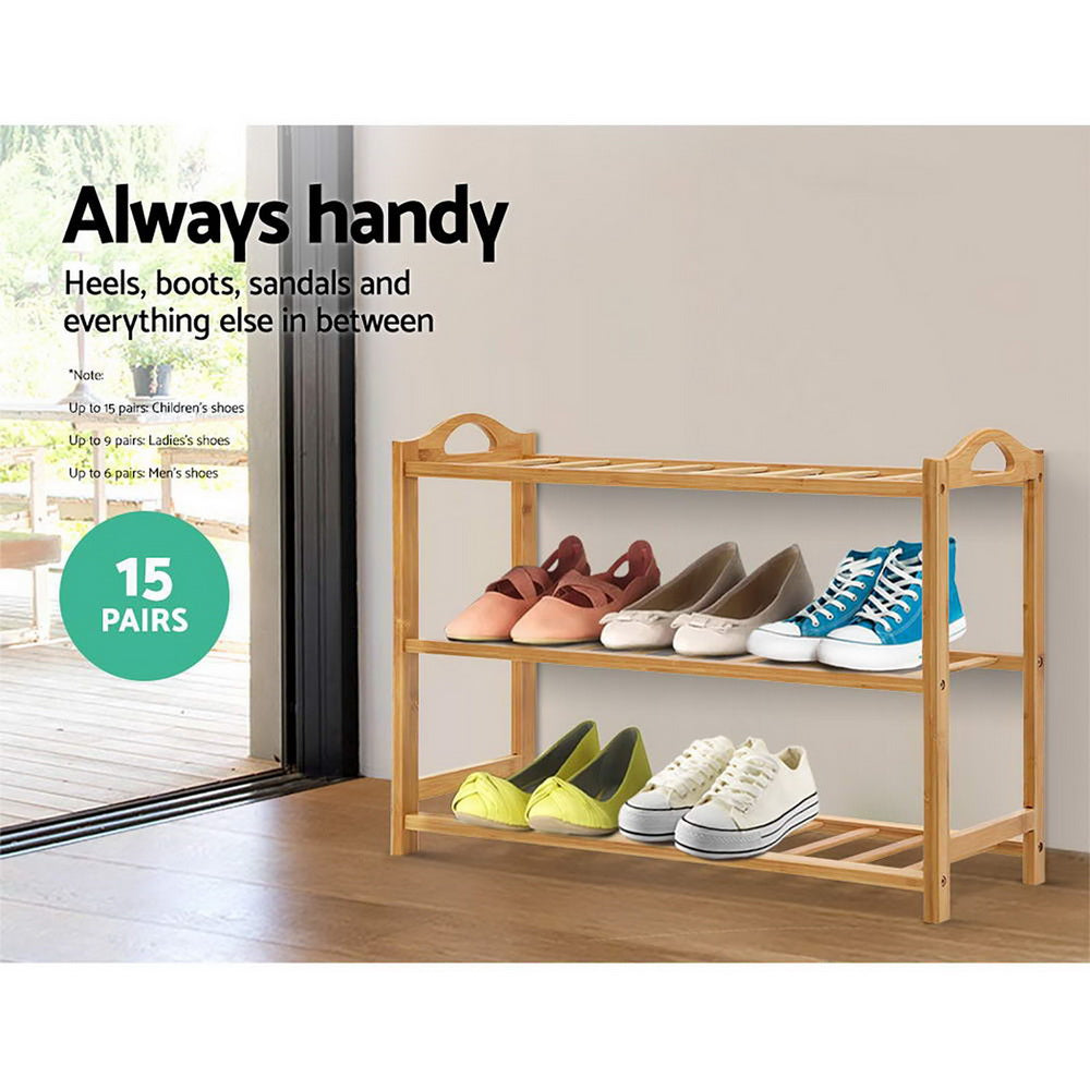 Artiss Shoe Rack Bamboo Shoe Storage 3-tier 9 Pairs