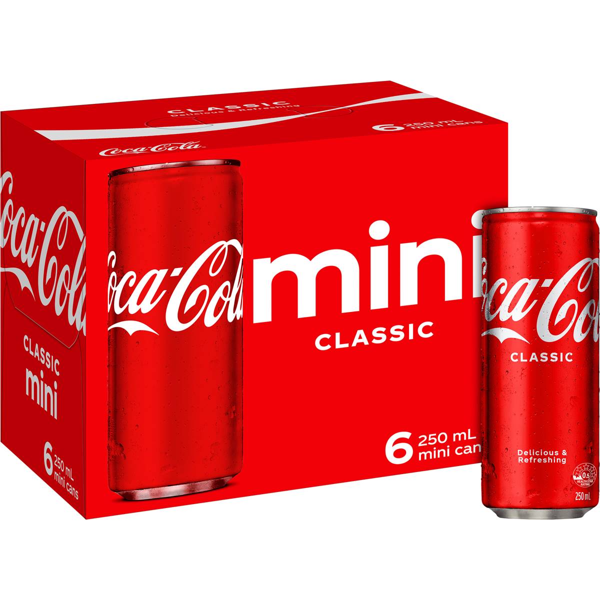 Coca - Cola Classic Soft Drink Mini Cans 250ml X 6 Pack