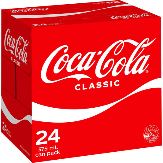 Coca - Cola Classic Soft Drink Multipack Cans 375ml X 24 Pack