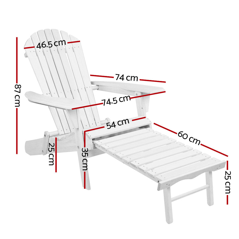 Gardeon Sun Lounge Outdoor Chairs Wooden Foldable Patio Furniture Adirondack White