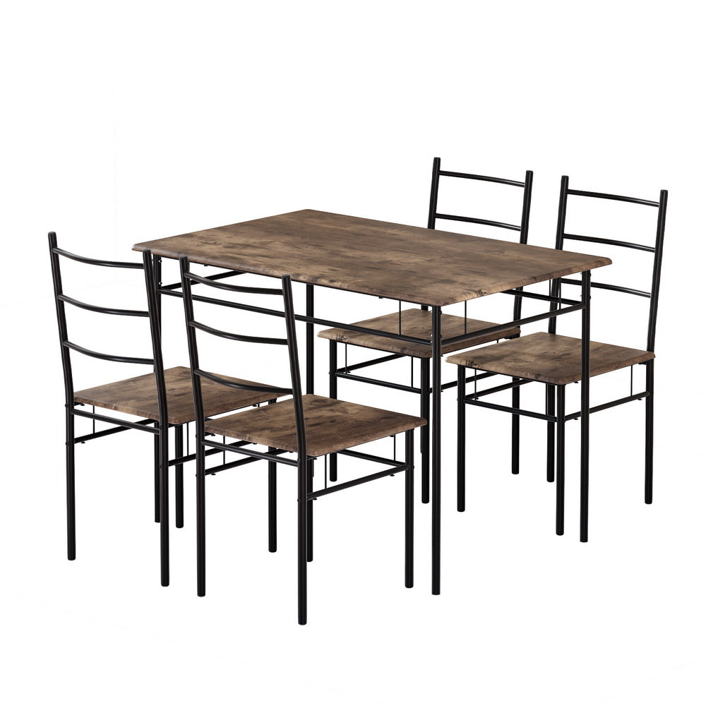 Artiss Dining Table and Chairs Set 5PCS Industrial Wooden Metal Desk Walnut