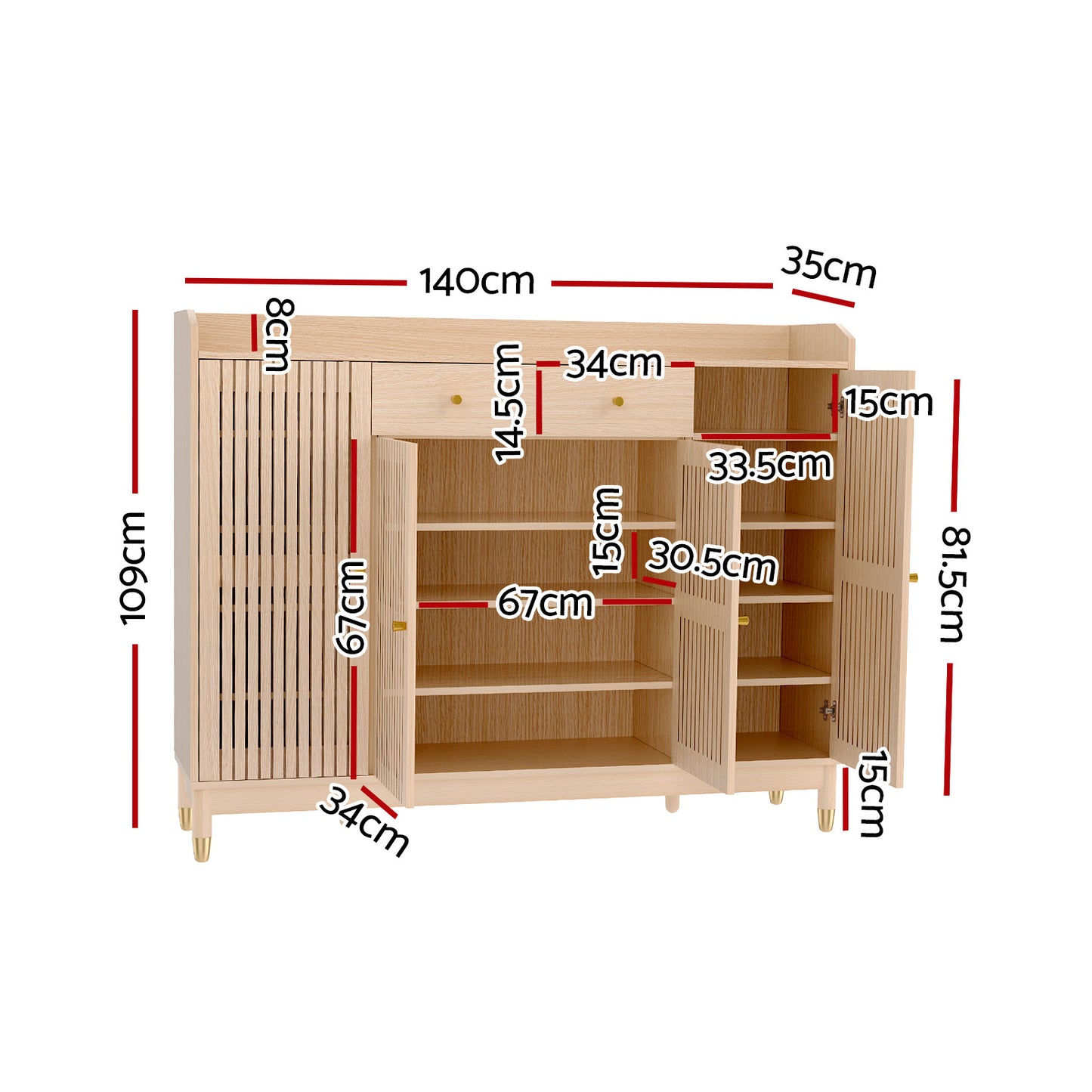 Artiss Shoe Rack Cabinet with Shelves 26 Pairs Pine