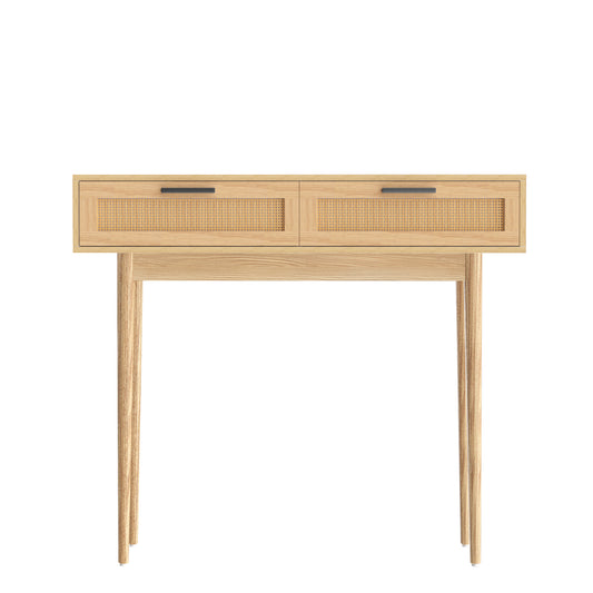 Console Table with 2 Rattan Drawers – Modern Entryway or Hallway Table